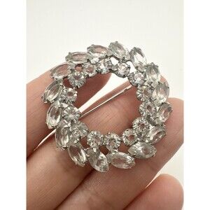 Vintage Wreath Pin Brooch Rhinestone Sterling Carl-Art